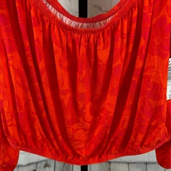 Torrid Super Soft Off Shoulder Long Sleeve Crop Top Floral Orange Plus Size 2X - Picture 4 of 7